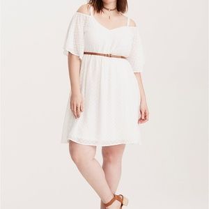 Chiffon Cold Shoulder Skater Dress-Ivory